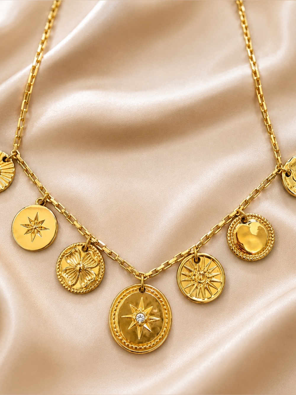 Gold Medallion Charm Necklace - Women Jewelry